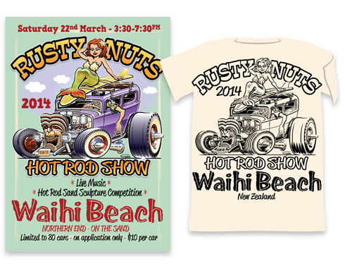 Rusty Nuts Hot Rod Show poster en T-shirt